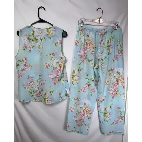 Oscar De La Renta Pink Label Women's Size Med Blue Floral Print Lounge Set - Picture 11 of 14